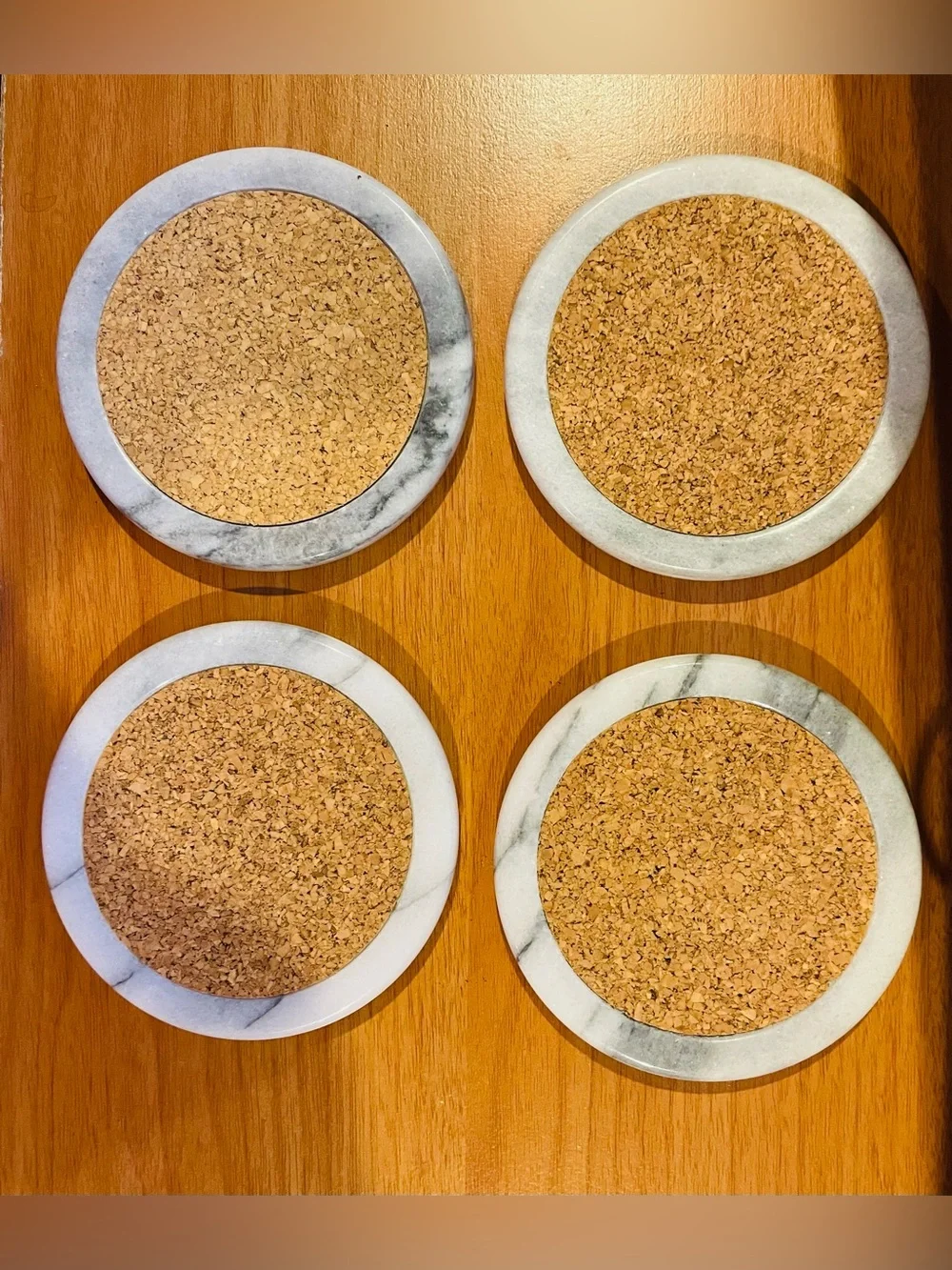 Set of 4 Marble & Cork Drink Coasters Absorbent, Non-Slip, Unique Stone Patterns
